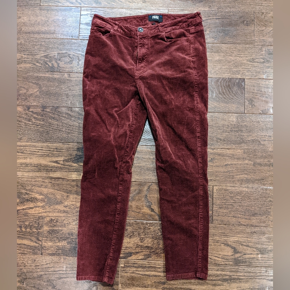 PAIGE Women's Skinny Corduroy Pants in Maroon